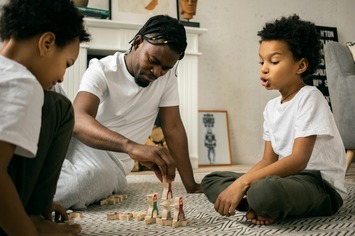 Family playing boardgames