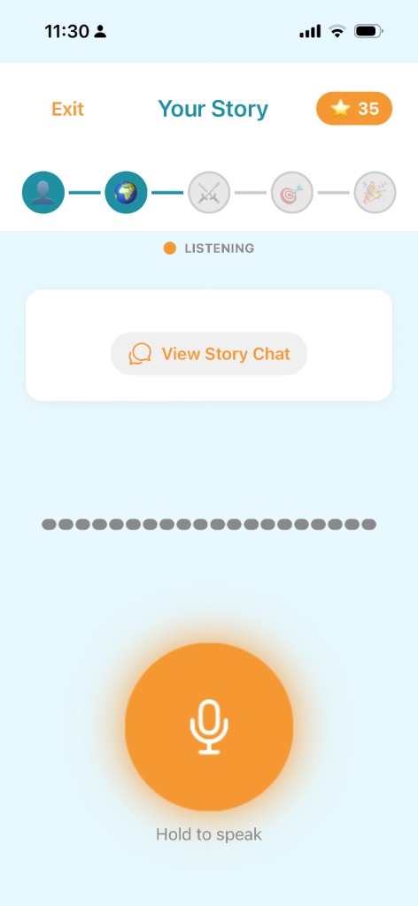 StoryQuest voice story creation — hold to speak